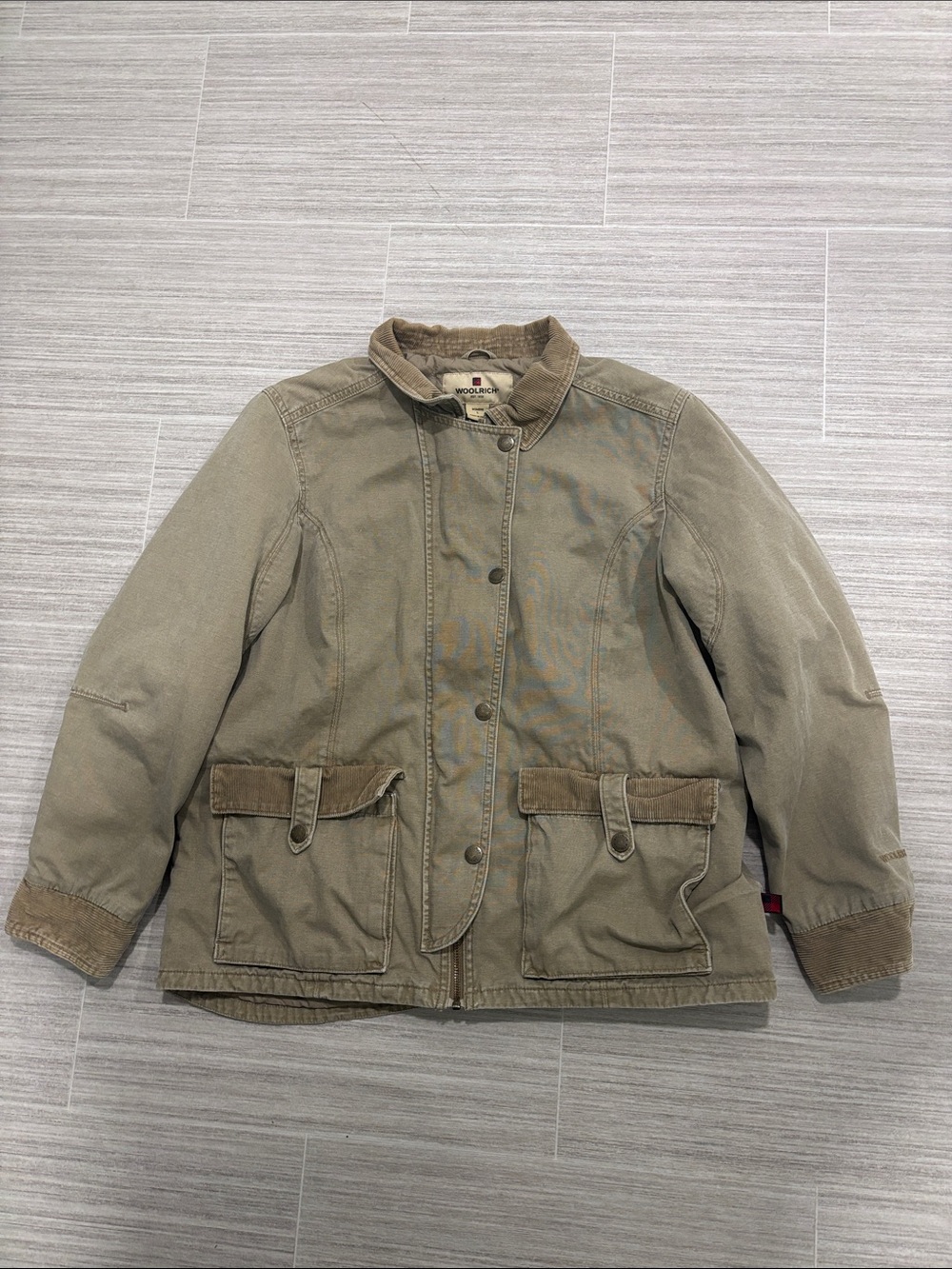 Woolrich Jacket Womens Large Beige Corduroy Trim Canvas
